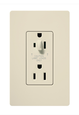 Lutron Claro 15A Half-Dimming, Tamper Resistant Duplex Receptacle, Decorator-Style Outlet, Gloss Finish, CAR-15-HDTR-LA, Light Almond