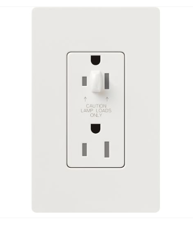Lutron Claro 15A Half-Dimming, Tamper Resistant Duplex Receptacle, Decorator-Style Outlet, Gloss Finish, CAR-15-HDTR-WH, White