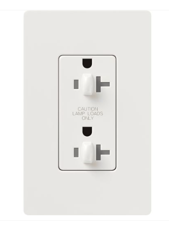 Lutron Claro 20A Dual Dimming, Tamper Resistant Duplex Receptacle, Decorator-Style Outlet, Gloss Finish, CAR-20-DDTR-WH, White