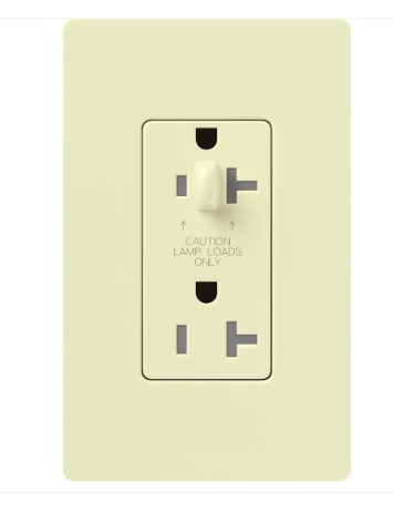 Lutron Claro 20A Half-Dimming, Tamper Resistant Duplex Receptacle, Decorator-Style Outlet, Gloss Finish, CAR-20-HDTR-AL, Almond