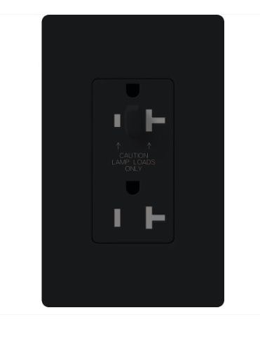 Lutron Claro 20A Half-Dimming, Tamper Resistant Duplex Receptacle, Decorator-Style Outlet, Gloss Finish, CAR-20-HDTR-BL, Black