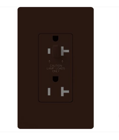 Lutron Claro 20A Half-Dimming, Tamper Resistant Duplex Receptacle, Decorator-Style Outlet, Gloss Finish, CAR-20-HDTR-BR, Brown