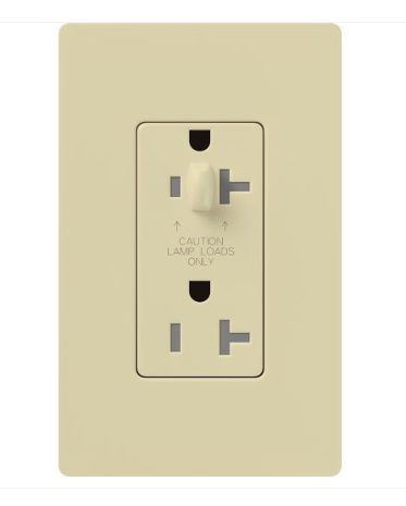 Lutron Claro 20A Half-Dimming, Tamper Resistant Duplex Receptacle, Decorator-Style Outlet, Gloss Finish, CAR-20-HDTR-IV, Ivory