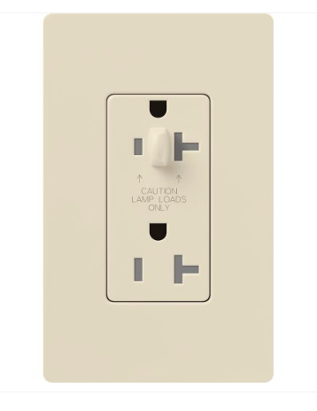 Lutron Claro 20A Half-Dimming, Tamper Resistant Duplex Receptacle, Decorator-Style Outlet, Gloss Finish, CAR-20-HDTR-LA, Light Almond