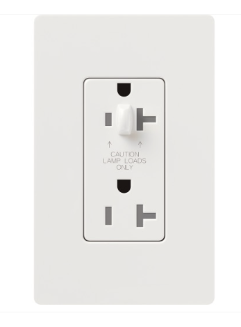 Lutron Claro 20A Half-Dimming, Tamper Resistant Duplex Receptacle, Decorator-Style Outlet, Gloss Finish, CAR-20-HDTR-WH, White