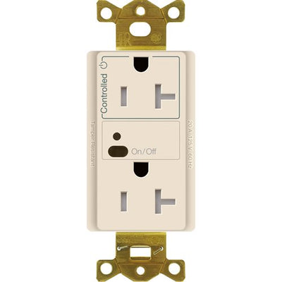 Lutron Vive RF Wireless Receptacle, 20A Split (Half-Switching) Duplex, Decorator-Style Outlet, Gloss Finish, CAR2S-20-STR-LA, Light Almond