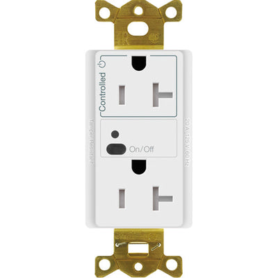 Lutron Vive RF Wireless Receptacle, 20A Split (Half-Switching) Duplex, Decorator-Style Outlet, Gloss Finish, CAR2S-20-STR-WH, White