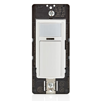 Leviton DVS02-1LW Decora Vacancy Motion Sensor Light Switch. 180° PIR manual-on, automatic-off, single pole, 150W