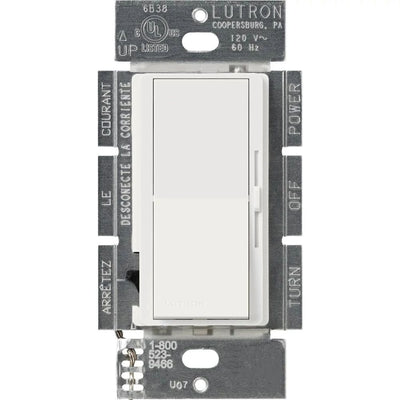 Lutron Diva Dimmer Switch w/ Night Light, 1000W Incandescent/Halogen Only, Single Pole, 120V, DVSC-10P-SW, Snow White