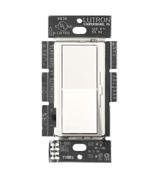 Lutron Diva 3-Wire Dimmer Switch for Ballasts/LED Drivers, 1000W/6A, Single Pole/3-Way, Neutral Required, 277V, DVSCF-103P-277BW, Brilliant White