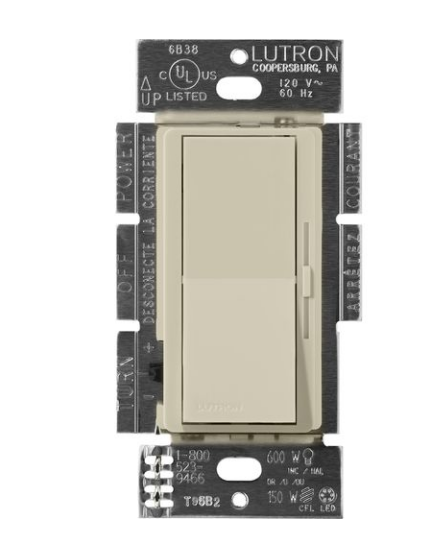 Lutron Diva 3-Wire Dimmer Switch for Ballasts/LED Drivers, 1000W/6A, Single Pole/3-Way, Neutral Required, 277V, DVSCF-103P-277CY, Clay