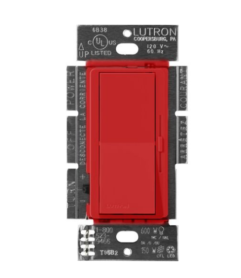 Lutron Diva 3-Wire Dimmer Switch for Ballasts/LED Drivers, 1000W/6A, Single Pole/3-Way, Neutral Required, 277V, DVSCF-103P-277SR, Signal Red