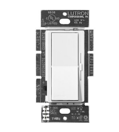 Lutron Diva 3-Wire Dimmer Switch for Ballasts/LED Drivers, 1000W/6A, Single Pole/3-Way, Neutral Required, 277V, DVSCF-103P-277SW, Snow White