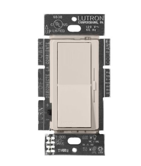 Lutron Diva 3-Wire Dimmer Switch for Ballasts/LED Drivers, 1000W/6A, Single Pole/3-Way, Neutral Required, 277V, DVSCF-103P-277TP, Taupe
