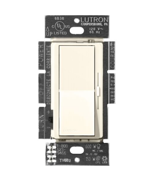 Lutron Diva 3-Wire Dimmer Switch for Ballasts/LED Drivers, 1000W/8A, Single Pole/3-Way, Neutral Required, 120V, DVSCF-103P-BI, Biscuit