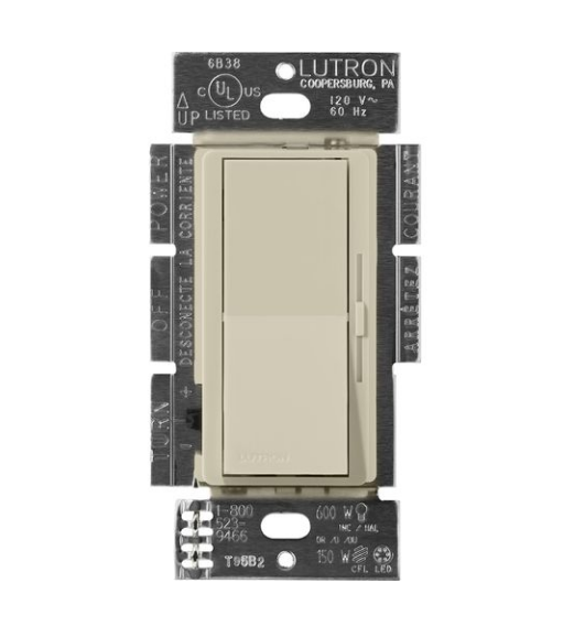 Lutron Diva 3-Wire Dimmer Switch for Ballasts/LED Drivers, 1000W/8A, Single Pole/3-Way, Neutral Required, 120V, DVSCF-103P-CY, Clay