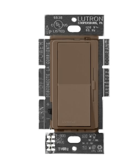 Lutron Diva 3-Wire Dimmer Switch for Ballasts/LED Drivers, 1000W/8A, Single Pole/3-Way, Neutral Required, 120V, DVSCF-103P-EP, Espresso