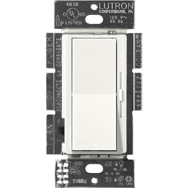 Lutron Diva MLV Dimmer Switch w/ Night Light, 800W (1000VA), Single Pole/3-Way, No Neutral Required, 120V, DVSCLV-103P-GL, Glacier White