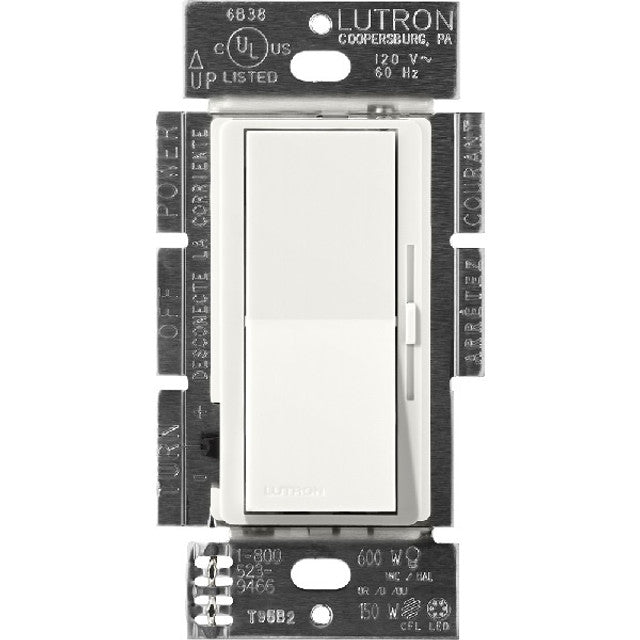 Lutron Diva MLV Dimmer Switch w/ Night Light, 800W (1000VA), Single Pole/3-Way, No Neutral Required, 120V, DVSCLV-103P-RW, Architectural White