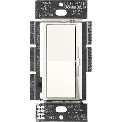 Lutron Diva MLV Dimmer Switch w/ Night Light, 800W (1000VA), Single Pole, No Neutral Required, 120V, DVSCLV-10P-BW, Brilliant White
