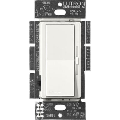Lutron Diva MLV Dimmer Switch w/ Night Light, 450W (600VA), Single Pole, No Neutral Required, 120V, DVSCLV-600P-RW, Architectural White