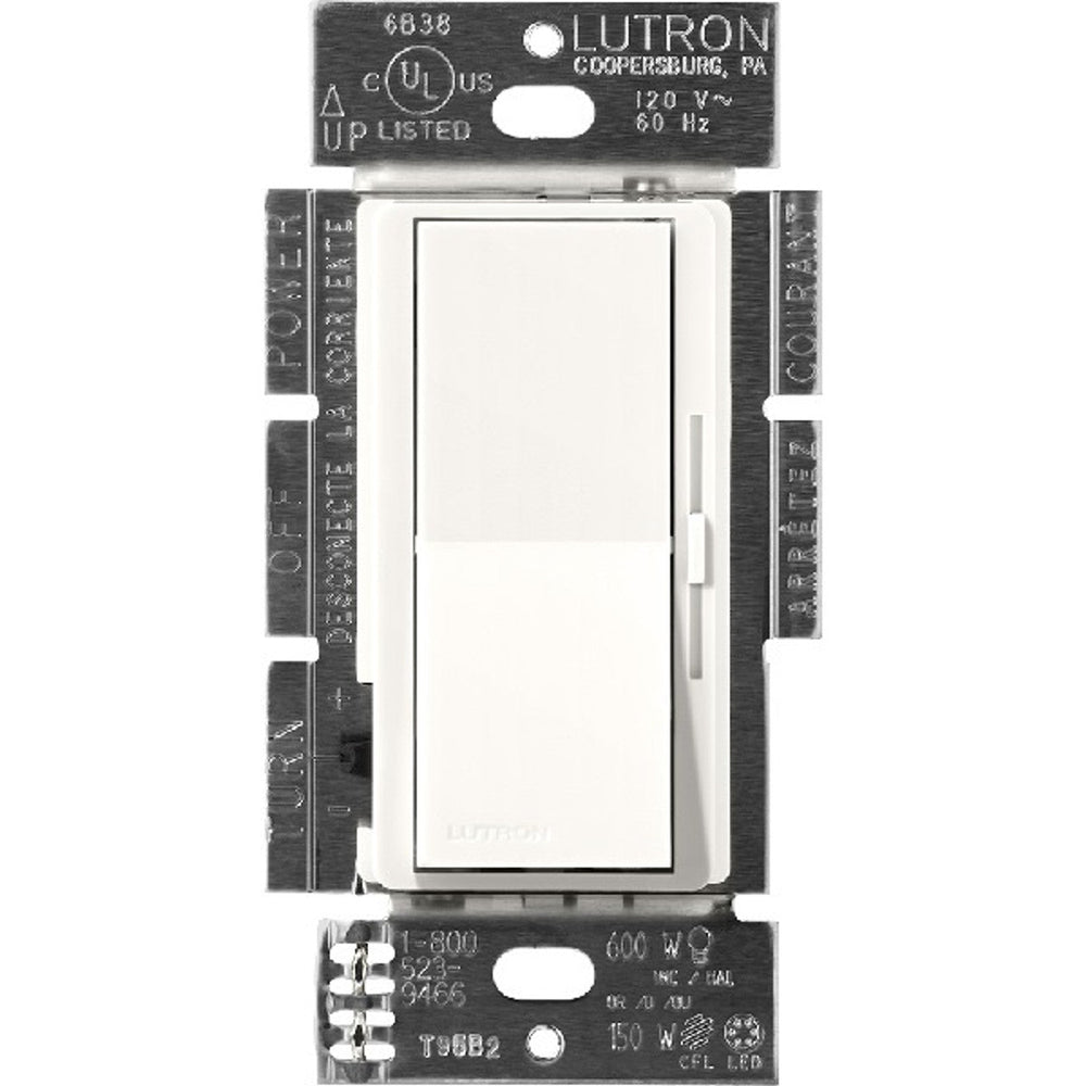 Lutron Diva Reverse-Phase Dimmer Switch w/ Night Light, 250W LED or 500W ELV, Single Pole/3-Way, Neutral Required, 120V, DVRP-253P-BW, Brilliant White