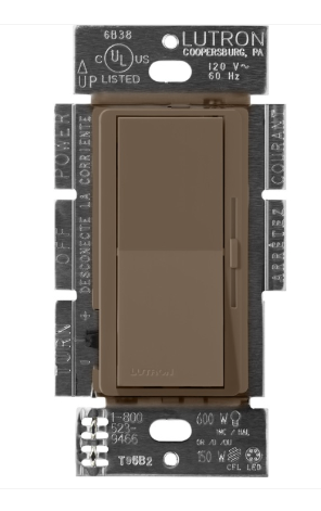 Lutron Diva Reverse-Phase Dimmer Switch w/ Night Light, 250W LED or 500W ELV, Single Pole/3-Way, Neutral Required, 120V, DVRP-253P-EP, Espresso