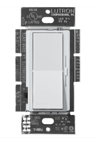 Lutron Diva Reverse-Phase Dimmer Switch w/ Night Light, 250W LED or 500W ELV, Single Pole/3-Way, Neutral Required, 120V, DVRP-253P-MI, Mist