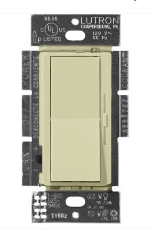 Lutron Diva Reverse-Phase Dimmer Switch w/ Night Light, 250W LED or 500W ELV, Single Pole/3-Way, Neutral Required, 120V, DVRP-253P-SA, Sage