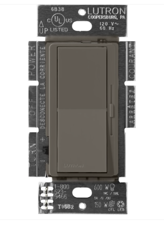 Lutron Diva Reverse-Phase Dimmer Switch w/ Night Light, 250W LED or 500W ELV, Single Pole/3-Way, Neutral Required, 120V, DVRP-253P-TF, Truffle