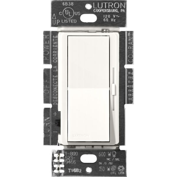 Lutron Diva 0-10V Dimmer Switch, 8A, 50mA Sink, Single-Pole/3-Way, No Neutral Required, 120V, DVSCSTV-BW, Brilliant White