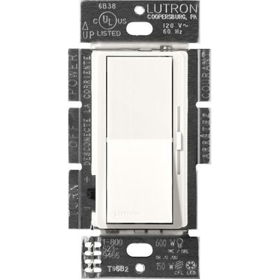 Lutron Diva 0-10V Dimmer Switch, 8A, 50mA Sink, Single-Pole/3-Way, No Neutral Required, 120V, DVSCSTV-BW, Brilliant White
