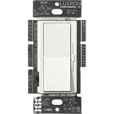 Lutron Diva 0-10V Dimmer Switch, 8A, 50mA Sink, Single-Pole/3-Way, No Neutral Required, 120V, DVSCSTV-RW, Architectural White