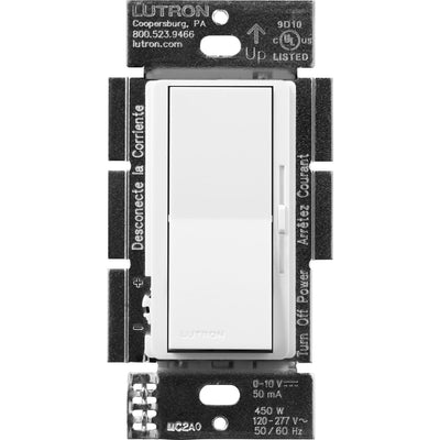 Lutron Diva 0-10V Dimmer Switch, 450W, Single-Pole/3-Way, No Neutral Required, 120V, DVSTV-453PH-WH, White