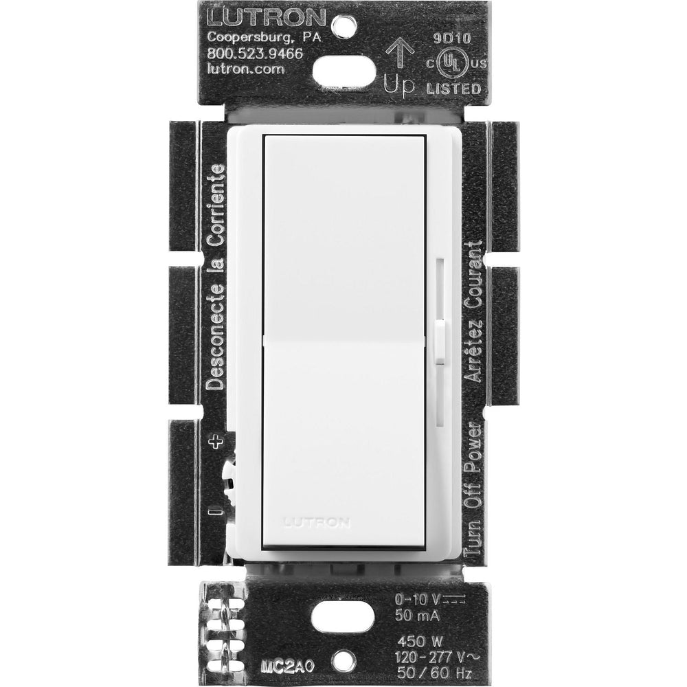 Lutron Diva 0-10V Dimmer Switch, 450W, Single-Pole/3-Way, No Neutral Required, 120V, DVSTV-453P-WH, White
