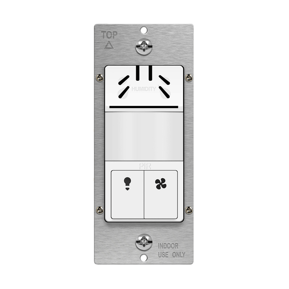 Dual-Load Humidity Sensor and 180° PIR Motion Sensor Wall Switch, Neutral Wire Required, Single Pole