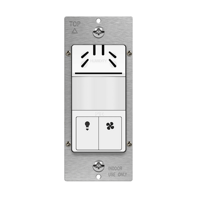 Dual-Load Humidity Sensor and 180° PIR Motion Sensor Wall Switch, Neutral Wire Required, Single Pole