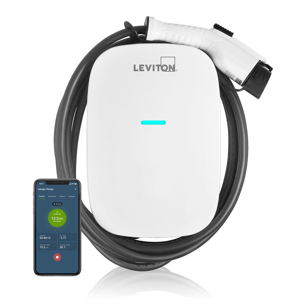 Leviton EV80W Level 2 Electric Vehicle Charging Station, 80A, 208/240 VAC, 19.2kW Output, J1772 Charge Connector, Includes