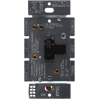 Lutron Ariadni Dual Fan/Light Control, Single 1.5A Fan and 300W Incandescent/Halogen Light, 120V, Single Pole, AY2-LFSQ-BR, Brown