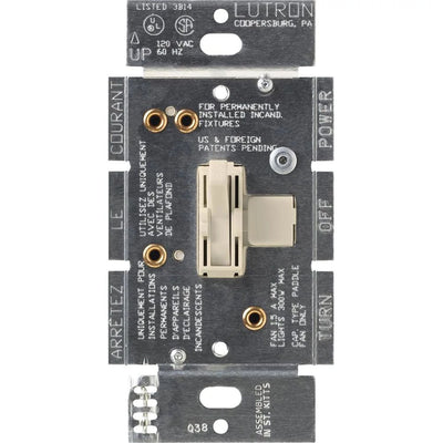 Lutron Ariadni Dual Fan/Light Control, Single 1.5A Fan and 300W Incandescent/Halogen Light, 120V, Single Pole, AY2-LFSQ-LA, Light Almond