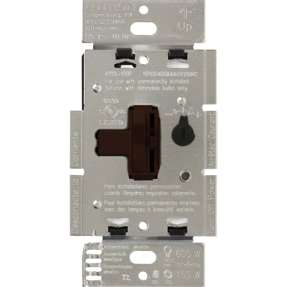 Lutron Ariadni LED+ Dimmer Switch, 150W LED, Single Pole/3-Way, No Neutral Required,120V, AYCL-153PH-BR, Brown