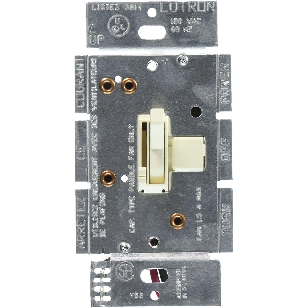 Lutron Ariadni Quiet Fan-Speed Control, No Neutral Required, 1.5A 3-Speed Fan, 120V, Single Pole/3-Way, AYFSQ-FH-AL, Almond