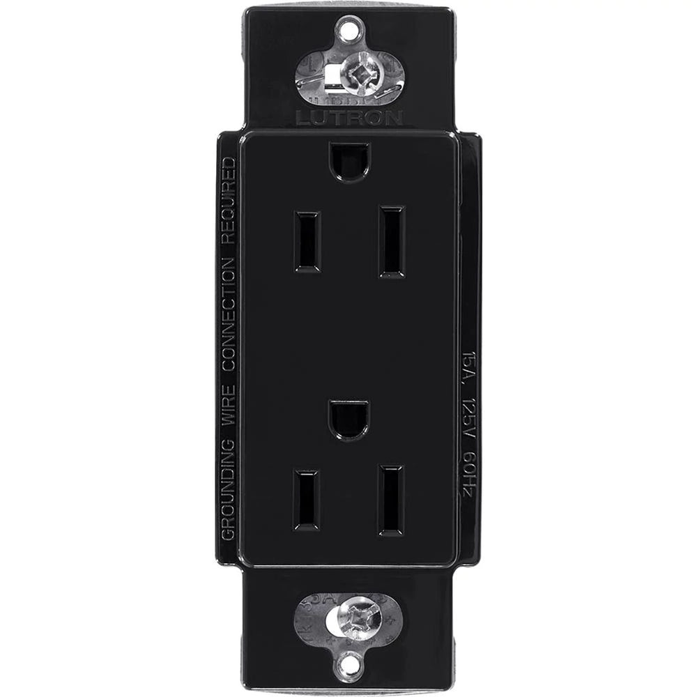 Lutron Claro 15A Duplex Receptacle, Decorator-Style Outlet, Gloss Finish, CAR-15-BL, Black
