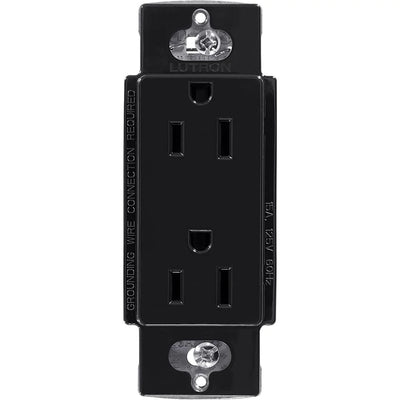 Lutron Claro 15A Duplex Receptacle, Decorator-Style Outlet, Gloss Finish, CAR-15-BL, Black