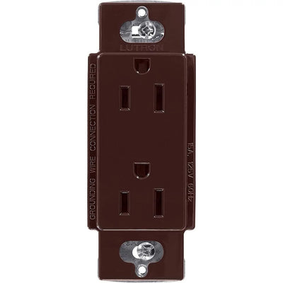 Lutron Claro 15A Duplex Receptacle, Decorator-Style Outlet, Gloss Finish, CAR-15-BR, Brown