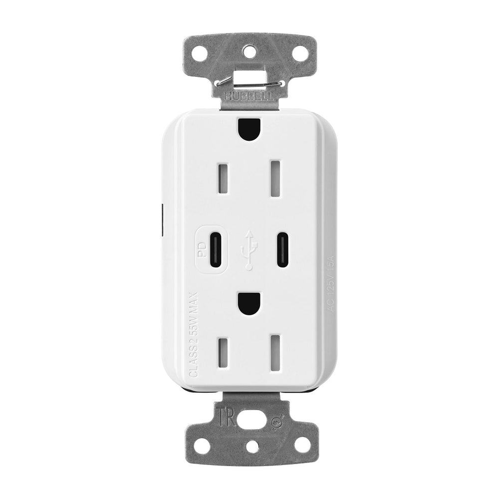 Lutron Claro 15A Tamper Resistant USB Type C Duplex Receptacle Designer style receptacles, Gloss Finish, CAR-15-CCTR-WH, White.