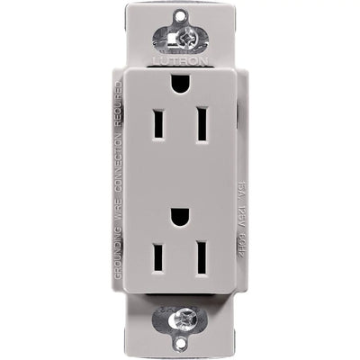 Lutron Claro 15A Duplex Receptacle, Decorator-Style Outlet, Gloss Finish, CAR-15-GR, Gray