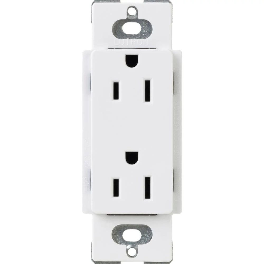 Lutron Claro 15A Duplex Receptacle, Decorator-Style Outlet, Gloss Finish, CAR-15-WH, White