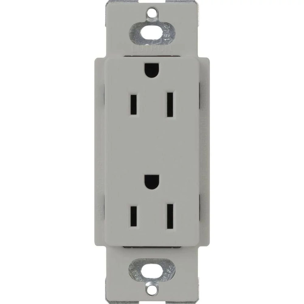 Lutron Claro 15A Tamper-Resistant Duplex Receptacle, Decorator-Style Outlet, Gloss Finish, CARS-15-TR-GR, Gray
