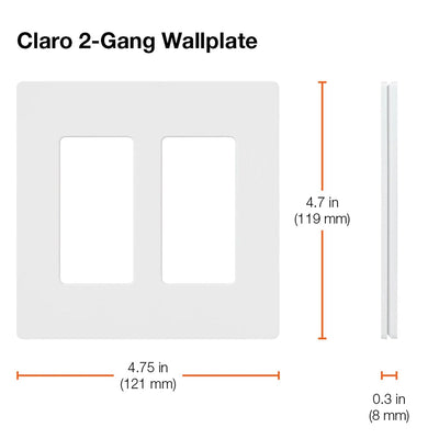 Lutron Claro 2 Gang Wall Plate for Decorator/Designer Paddle Switches and Dimmers, Gloss Finish, CW-2-IV, Ivory